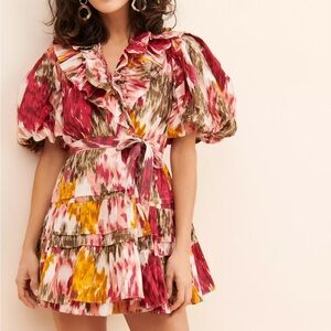 Chic Ruffled Mini Dress in Pink and Cream